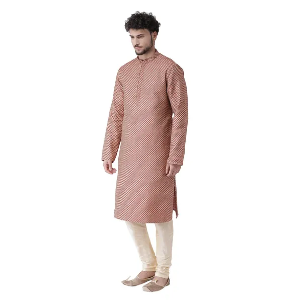 Maroon_Jacquard_White_Full_Sleeve_Regular_Fit_Printed_Kurta_For_Men
