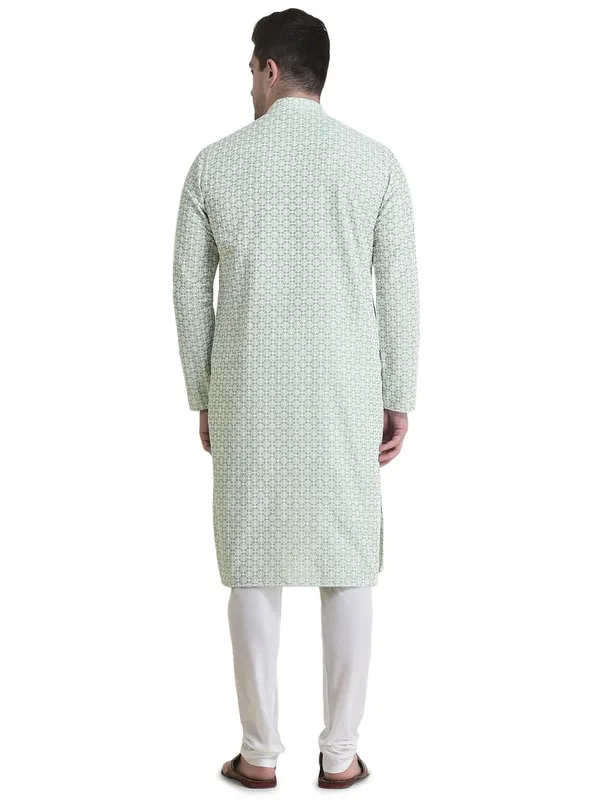Green_Cotton_Full_Sleeve_Regular_Fit_Chikankari_Embroidery_Kurta_For_Men