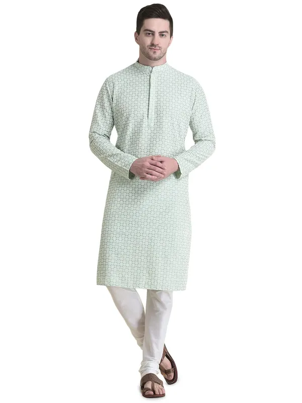 Green_Cotton_Full_Sleeve_Regular_Fit_Chikankari_Embroidery_Kurta_For_Men