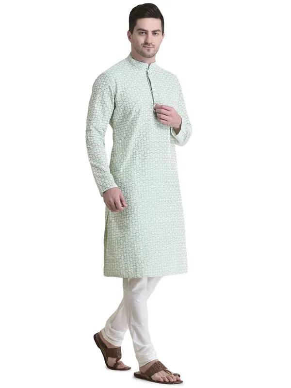 Green_Cotton_Full_Sleeve_Regular_Fit_Chikankari_Embroidery_Kurta_For_Men