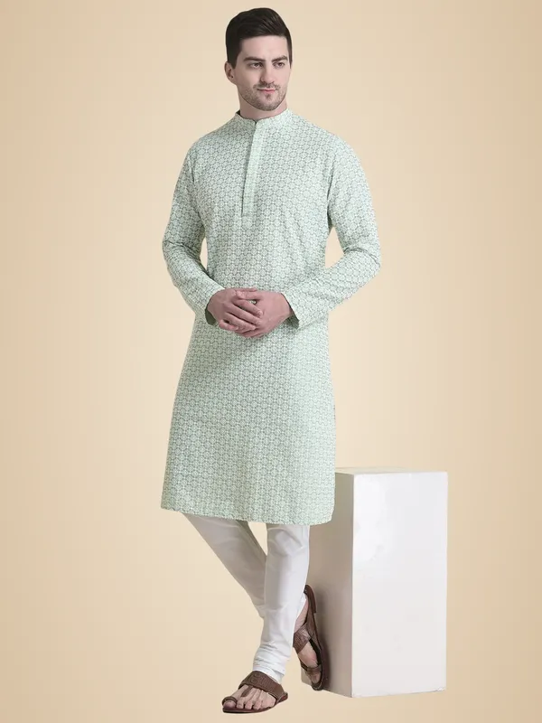 Green_Cotton_Full_Sleeve_Regular_Fit_Chikankari_Embroidery_Kurta_For_Men