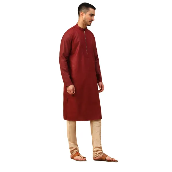 Maroon_Jacquard_Full_Sleeve_Regular_Fit_Printed_Kurta_For_Men
