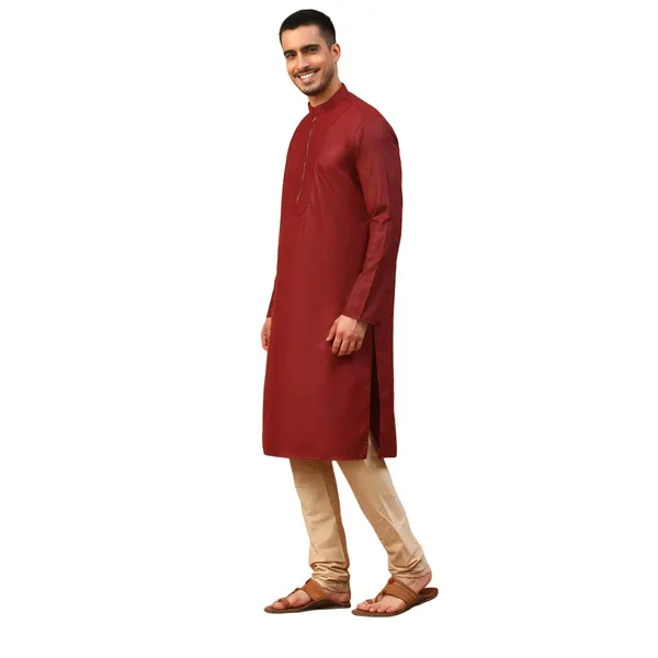 Maroon_Jacquard_Full_Sleeve_Regular_Fit_Printed_Kurta_For_Men