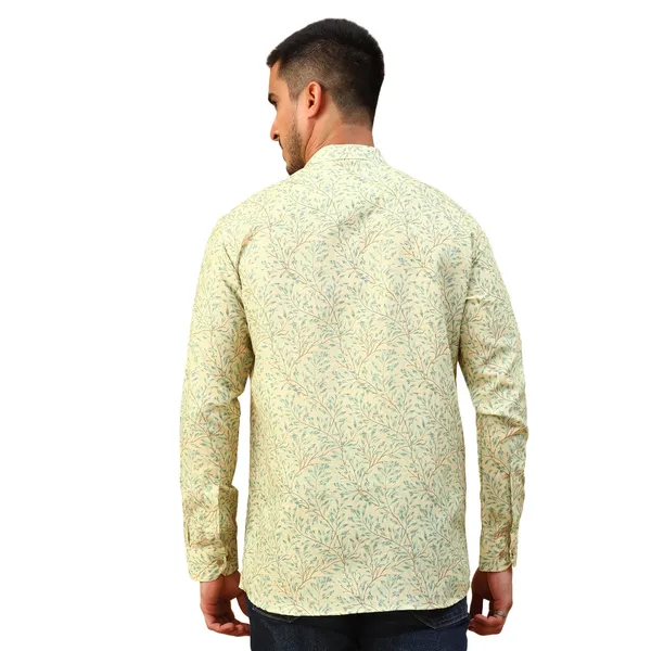 Yellow_Cotton_Full_Sleeve_Regular_Fit_Printed_Short_Kurta_For_Men