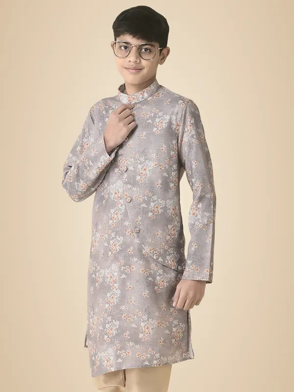 Silver_Cotton_Full_Sleeve_Regular_Printed_Kurta_For_Kids