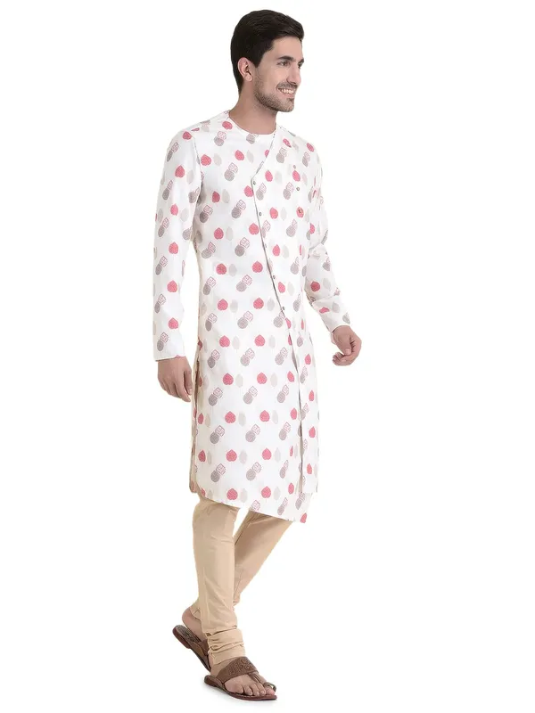 White_Cotton_Off_White_Full_Sleeves_Regular_Printed_Kurta_Churidar_Set_For_Men