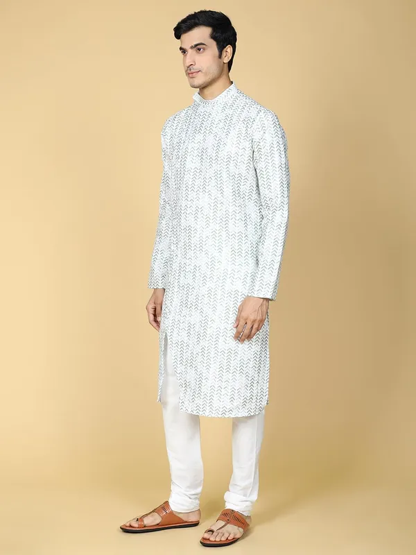Green_Cotton_Full_Sleeve_Regular_Fit_Printed_Kurta_For_Men