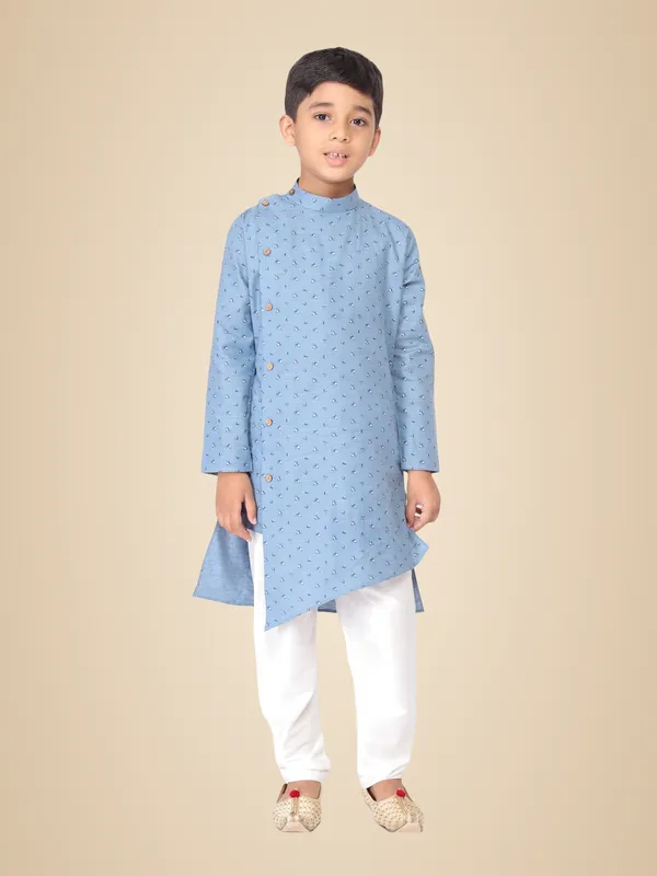Blue_Cotton_Full_Sleeve_Regular_Fit_Printed_Kurta_Churidar_For_Kids
