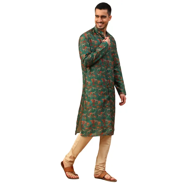 Green_Cotton_Full_Sleeve_Regular_Fit_Printed_Kurta_Set_For_Men