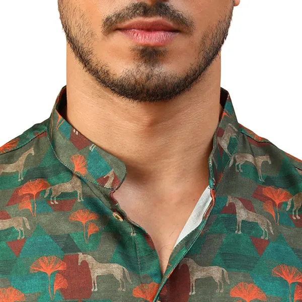 Green_Cotton_Full_Sleeve_Regular_Fit_Printed_Kurta_Set_For_Men