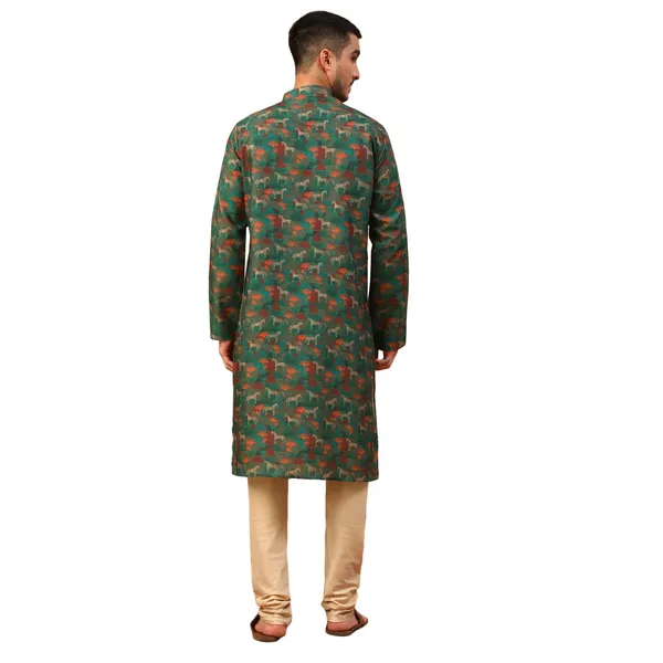 Green_Cotton_Full_Sleeve_Regular_Fit_Printed_Kurta_Set_For_Men