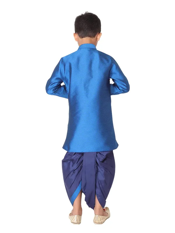 Blue_Jacquard_Full_Sleeve_Regular_Fit_Printed_Kurta_Dhoti_Set_For_Kids