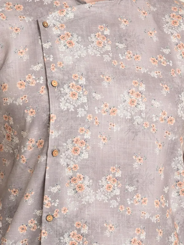 Grey_Cotton_Grey_Full_Sleeve_Regular_Fit_Printed_Kurta_Set_For_Men