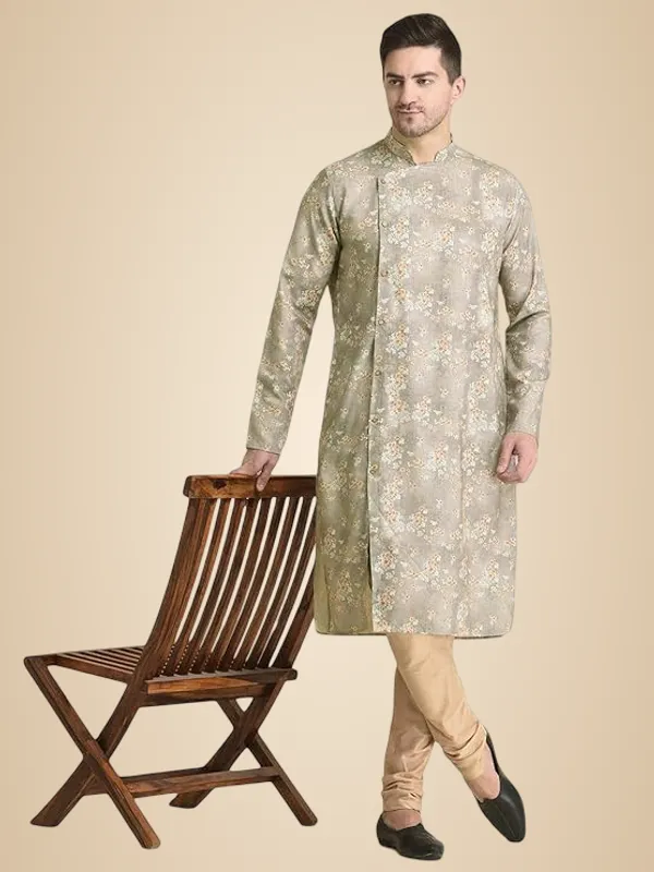 Grey_Cotton_Grey_Full_Sleeve_Regular_Fit_Printed_Kurta_Set_For_Men