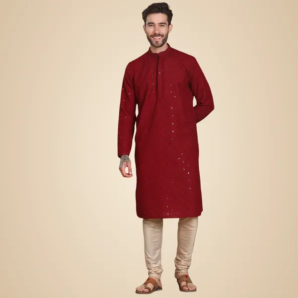 Maroon_Ͽ�S_Regular_Fit_Cotton_Kurta_In_Maroon_Colour_Ͽ�_Full_Sleeves_Kurta_Casual_&_Festive_Occasions_For_Men