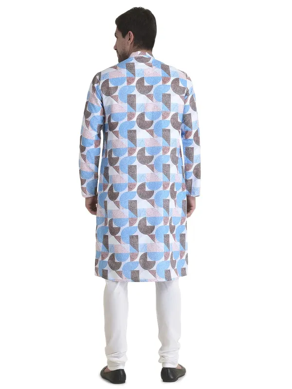 Blue_Cotton_Blue_Full_Sleeves_Regular_Printed_Kurta_Churidar_Set_For_Men