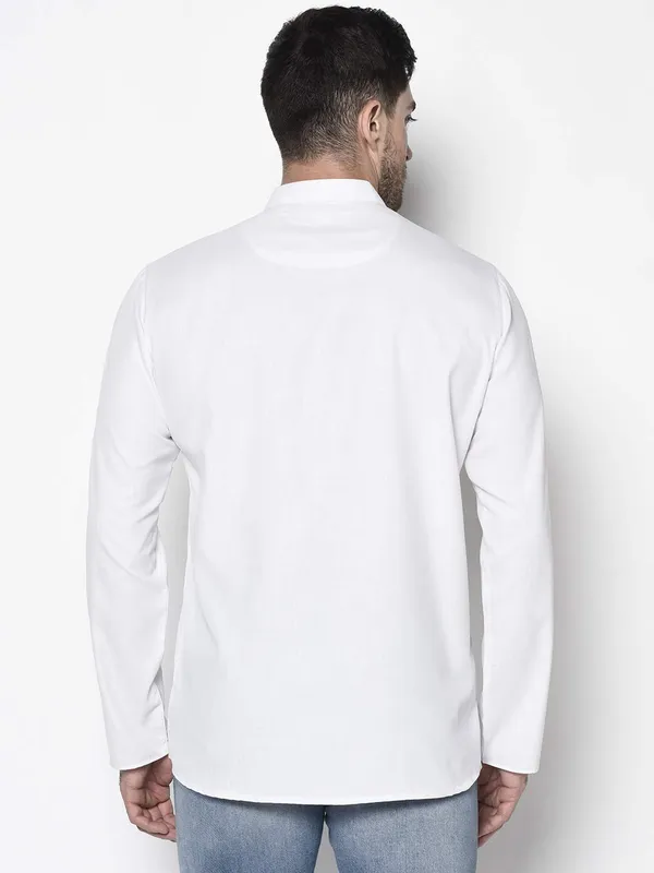 White_Full_Sleeve_Regular_Plain_Kurta_For_Men