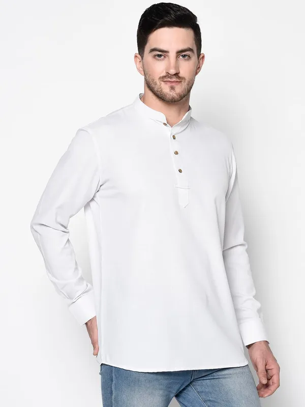 White_Full_Sleeve_Regular_Plain_Kurta_For_Men