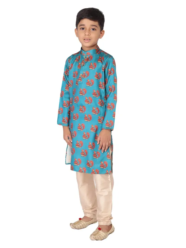 Blue_Cotton_Full_Sleeve_Regular_Fit_Printed_Kurta_Churidar_For_Kids