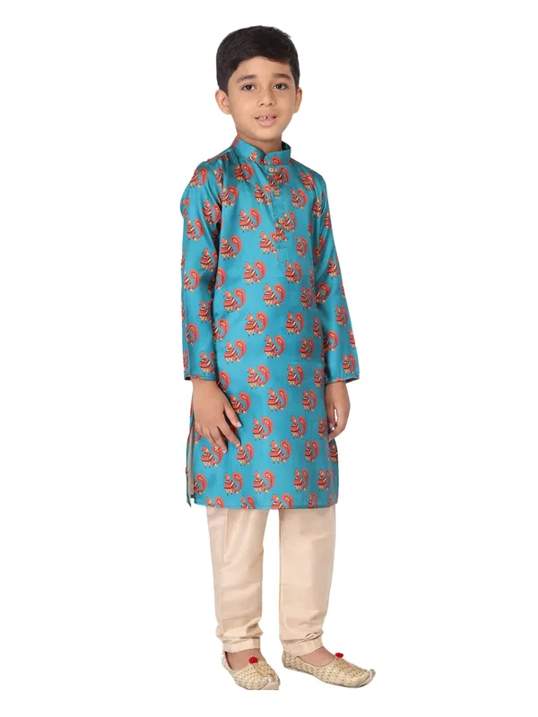 Blue_Cotton_Full_Sleeve_Regular_Fit_Printed_Kurta_Churidar_For_Kids