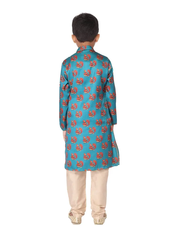 Blue_Cotton_Full_Sleeve_Regular_Fit_Printed_Kurta_Churidar_For_Kids