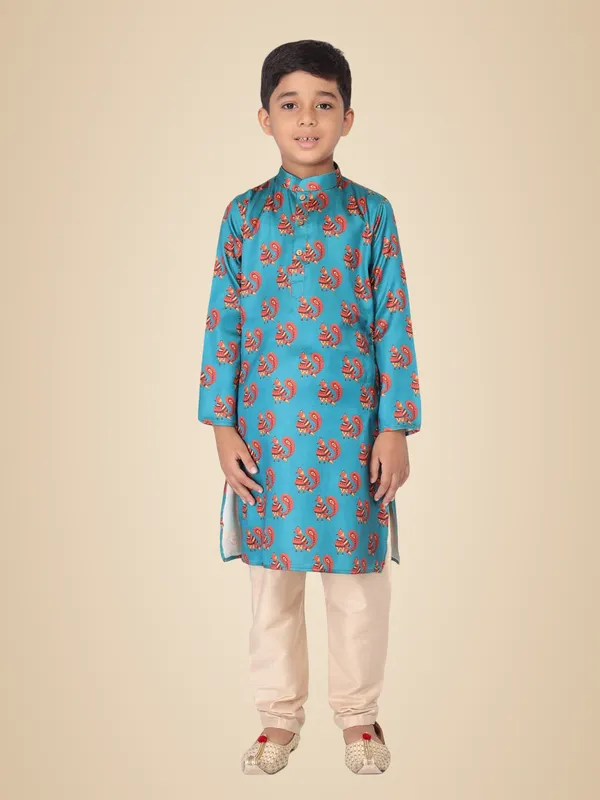 Blue_Cotton_Full_Sleeve_Regular_Fit_Printed_Kurta_Churidar_For_Kids