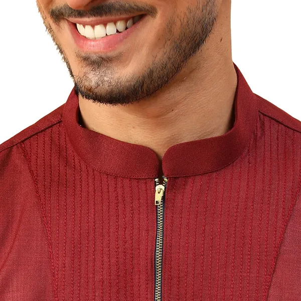 Maroon_Plain_Full_Sleeves_Regular_Kurta_Set_For_Men