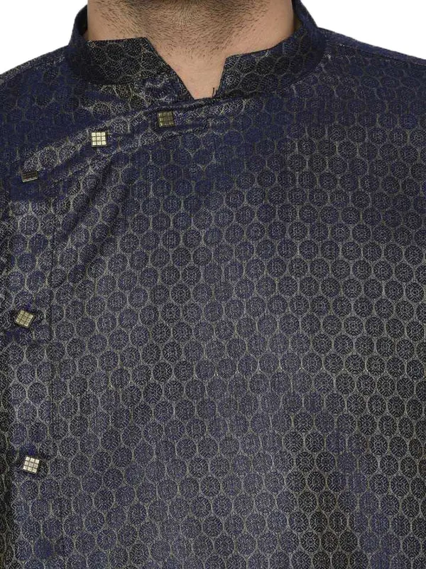 Dark_Blue_Jacquard_Full_Sleeve_Regular_Printed_Kurta_For_Men