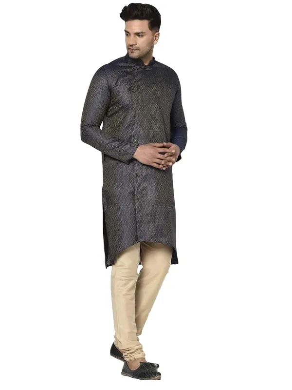 Dark_Blue_Jacquard_Full_Sleeve_Regular_Printed_Kurta_For_Men