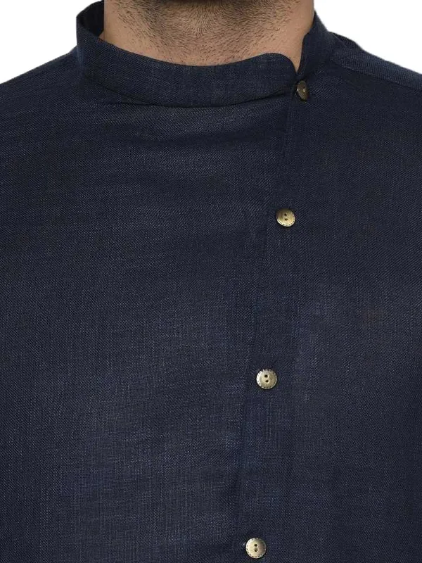 Navy_Cotton_Full_Sleeve_Regular_Plain_Kurta_Churidar_Set_For_Men