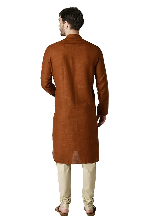 Marron_Cotton_Full_Sleeve_Regular_Plain_Kurta_For_Men