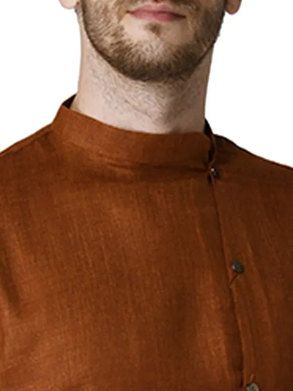 Marron_Cotton_Full_Sleeve_Regular_Plain_Kurta_For_Men
