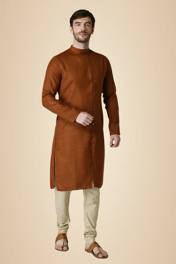 Marron_Cotton_Full_Sleeve_Regular_Plain_Kurta_For_Men