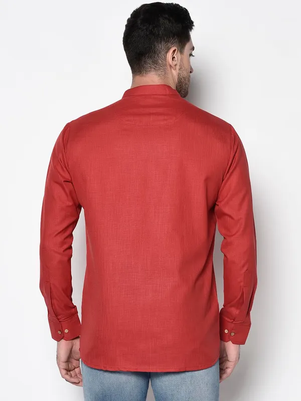 Red_Full_Sleeve_Regular_Plain_Kurta_For_Men