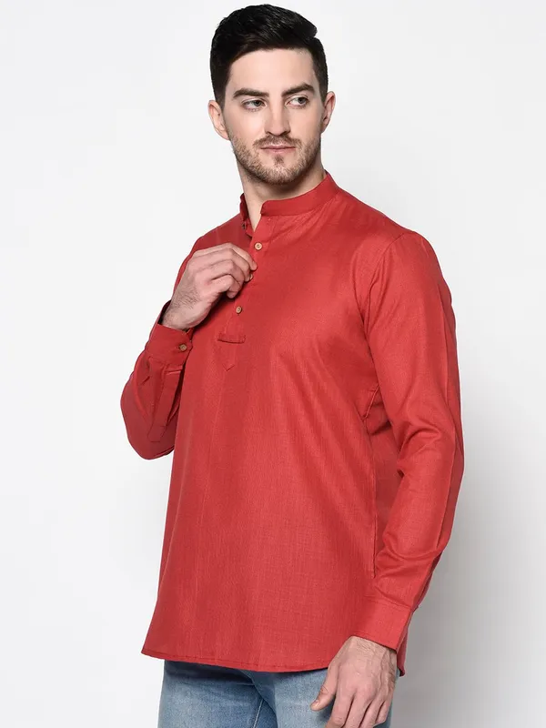Red_Full_Sleeve_Regular_Plain_Kurta_For_Men