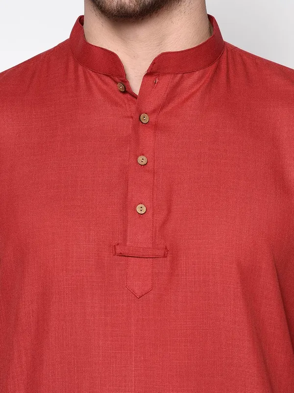 Red_Full_Sleeve_Regular_Plain_Kurta_For_Men