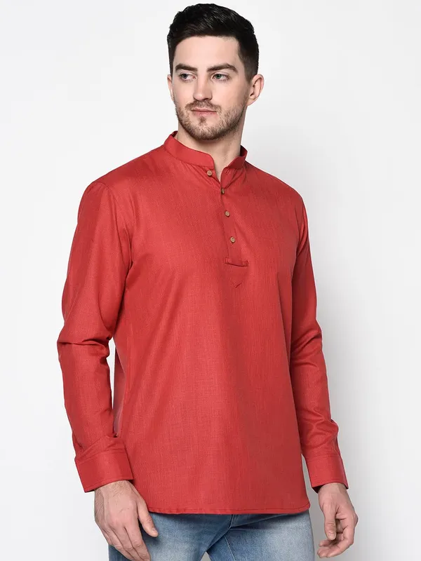 Red_Full_Sleeve_Regular_Plain_Kurta_For_Men