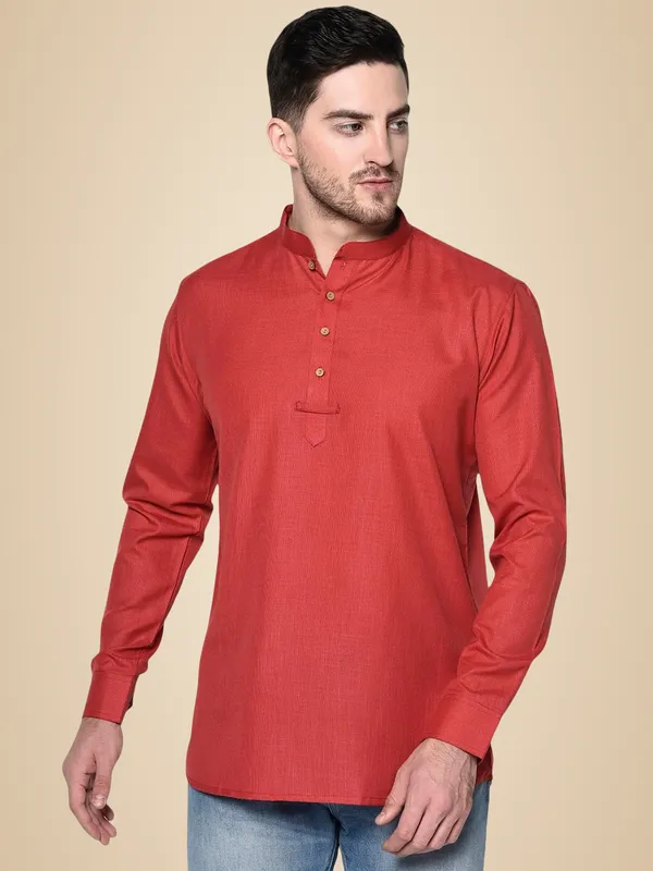 Red_Full_Sleeve_Regular_Plain_Kurta_For_Men