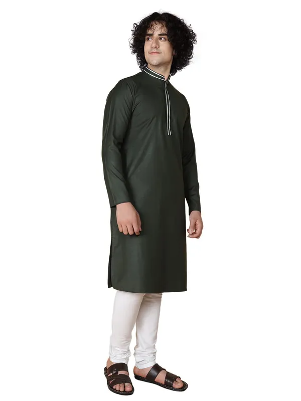 Green_Cotton_Full_Sleeve_Regular_Fit_Plain_Kurta_For_Men