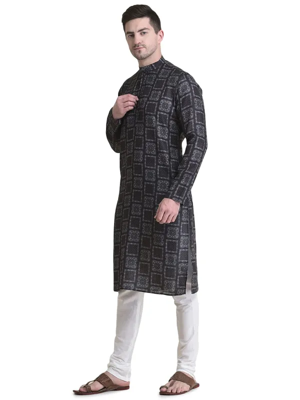 Black_Cotton_Full_Sleeve_Regular_Fit_Printed_Kurta_For_Men
