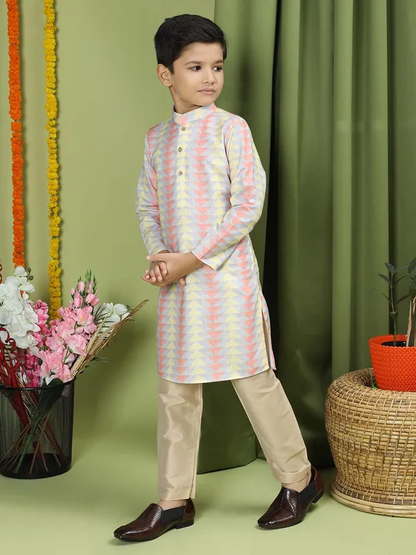 Grey_Cotton_Full_Sleeve_Regular_Fit_Printed_Grey_Kurta_For_Boy