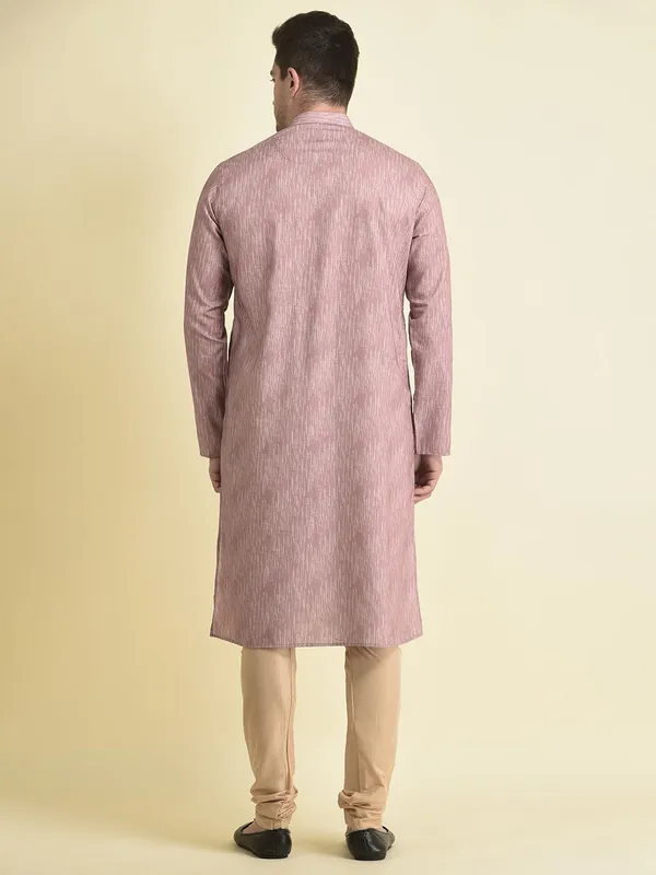 Peach_Cotton_Pink_Full_Sleeve_Regular_Fit_Printed_Kurta_Set_For_Men