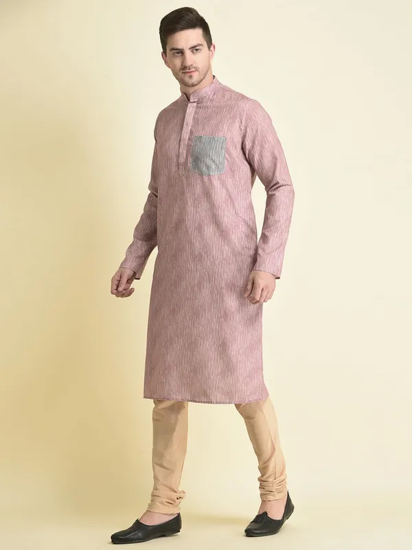 Peach_Cotton_Pink_Full_Sleeve_Regular_Fit_Printed_Kurta_Set_For_Men