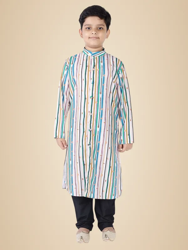 Beige_Cotton_Beige_Full_Sleeve_Regular_Fit_Printed_Kurta_For_Kids