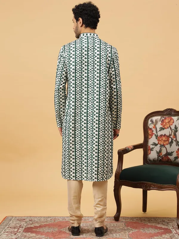 Green_Cotton_Full_Sleeve_Regular_Fit_Printed_Kurta_Set_For_Men