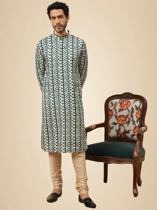 Green_Cotton_Full_Sleeve_Regular_Fit_Printed_Kurta_Set_For_Men