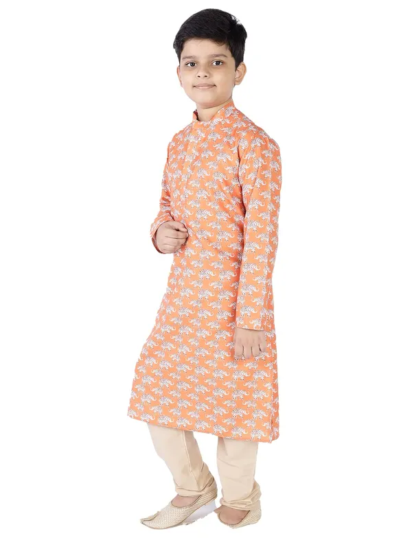 Orange_Cotton_Full_Sleeve_Regular_Fit_Printed_Kurta_For_Kids