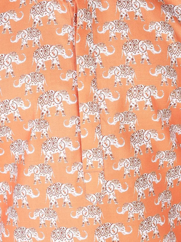 Orange_Cotton_Full_Sleeve_Regular_Fit_Printed_Kurta_For_Kids