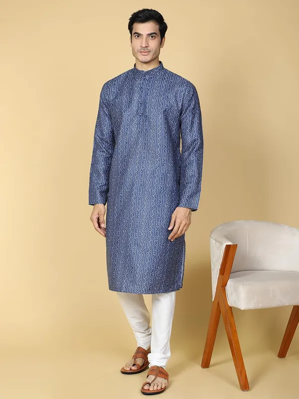 Blue_Cotton_Full_Sleeves_Regular_Printed_Kurta_Set_For_Men