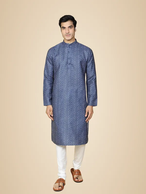 Blue_Cotton_Full_Sleeves_Regular_Printed_Kurta_Set_For_Men